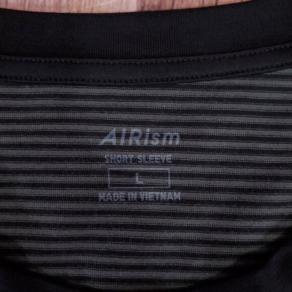 NWT Uniqlo AIRism Mens Large Cotton Blend Striped Crewneck SS T-Shirt Tee Gray - Picture 8 of 12
